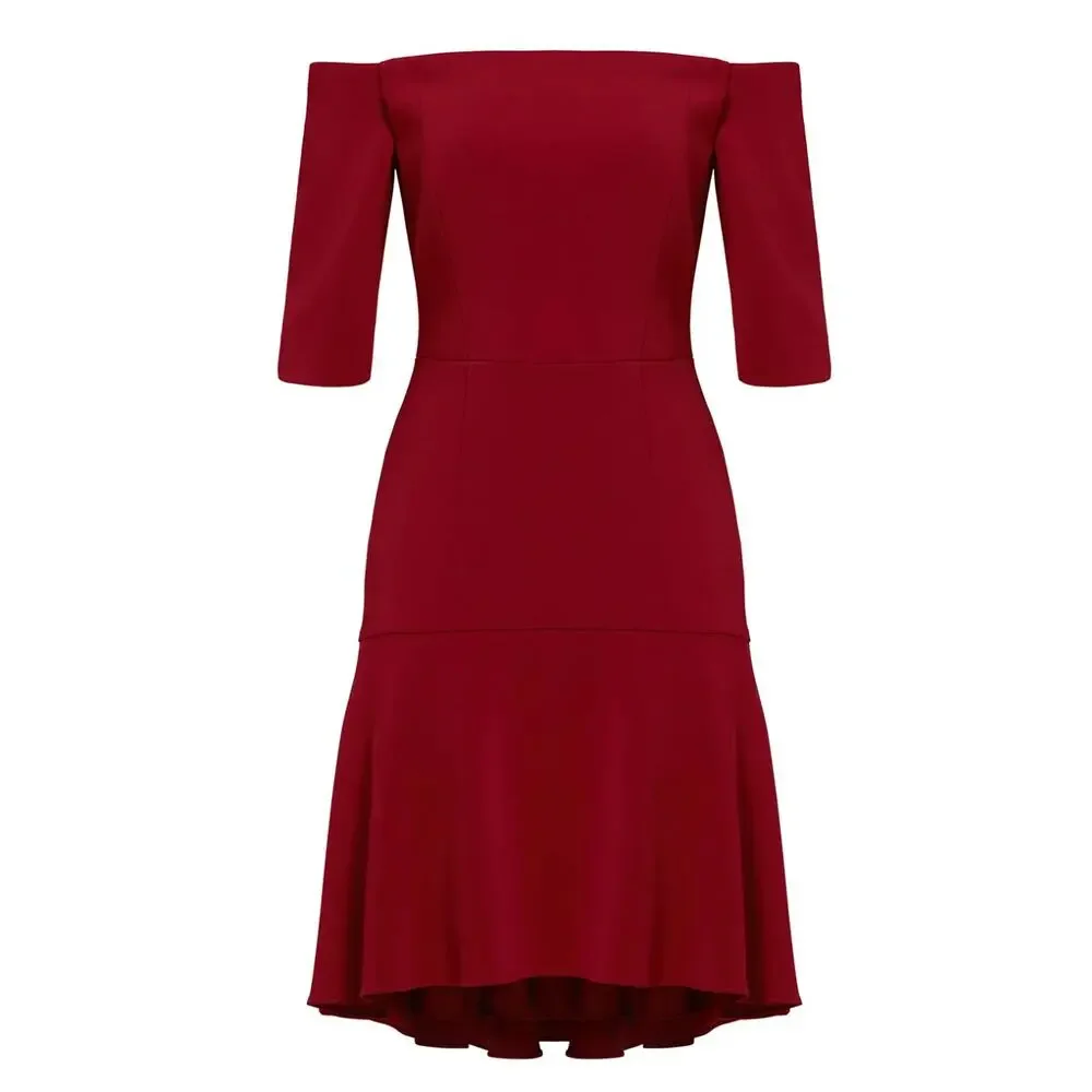 Milly Burgundy Cocktail Dress SIZE 6 High Low Off Shoulder Party Designer $435 - Picture 6 of 9